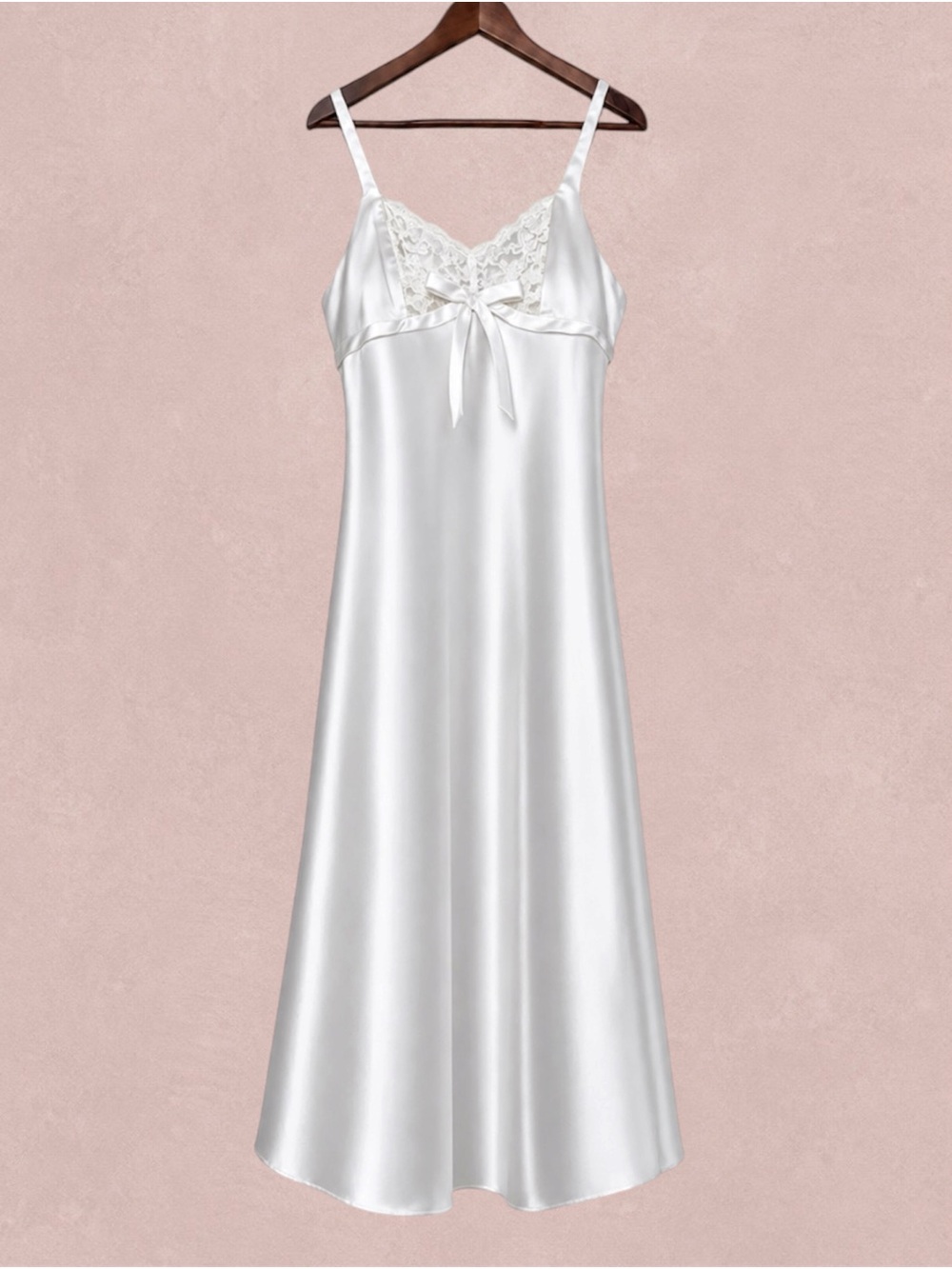 Jones New York Ivory Satin Lace Maxi Slip Nightgown Chemise Med Bridal Coquette